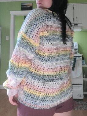 Pastel Crochet Sweater With Floral Buttons